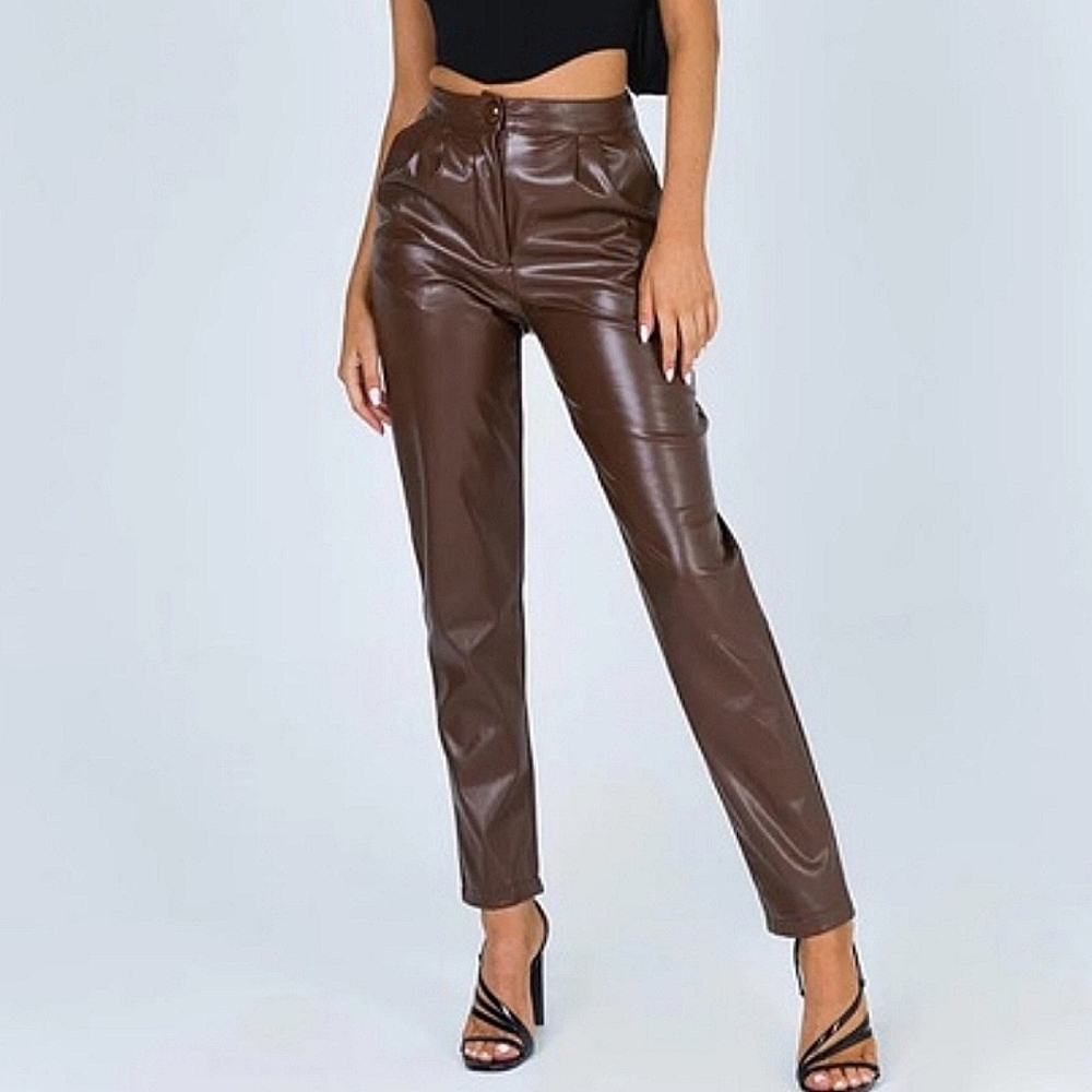 Princess Polly Love Club Brown Faux Leather Pants size 0